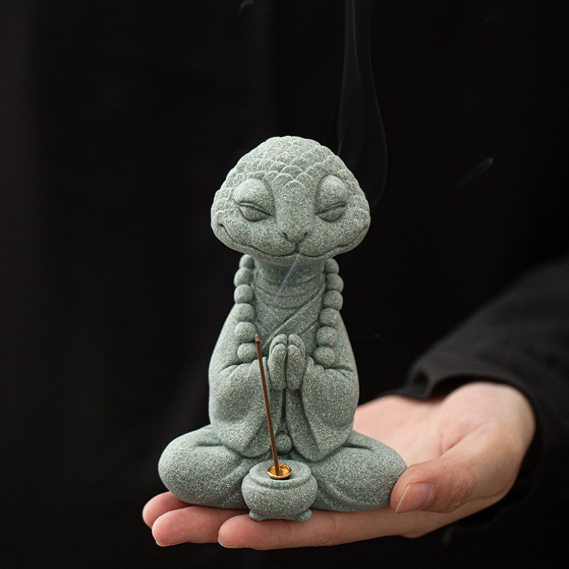 详情-15 Cyan Sandstone Zen Snake Master | Wisdom & Transformation
