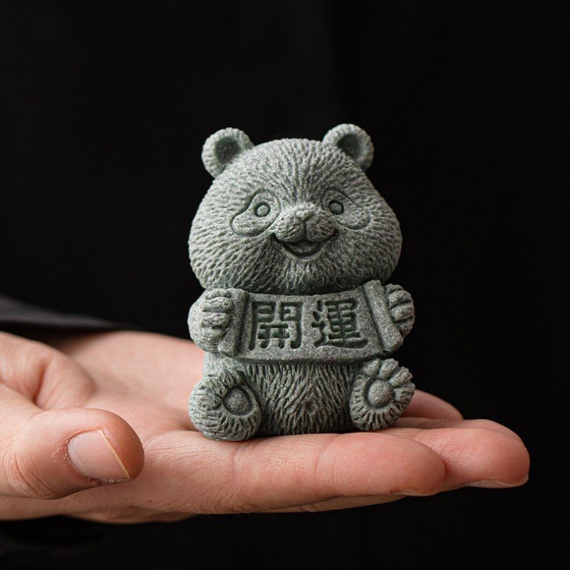 Cyan Sandstone Joyful Panda | Wealth & Luck Decor