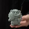 详情-17 Cute Foo Dog Tea Pet Collection - Green Sandstone Feng Shui Statues