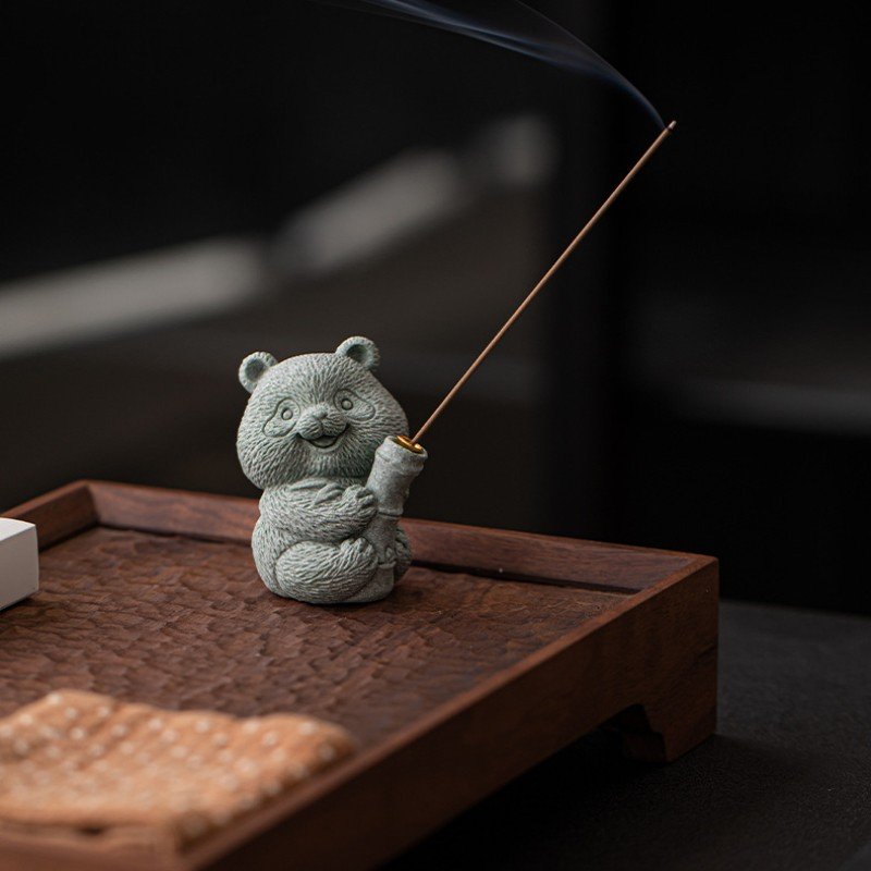 Cyan Sandstone Joyful Panda | Wealth & Luck Decor