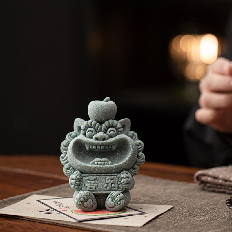 详情-19 Cute Foo Dog Tea Pet Collection - Green Sandstone Feng Shui Statues