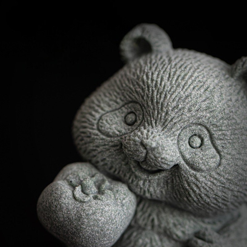 Cyan Sandstone Joyful Panda | Wealth & Luck Decor