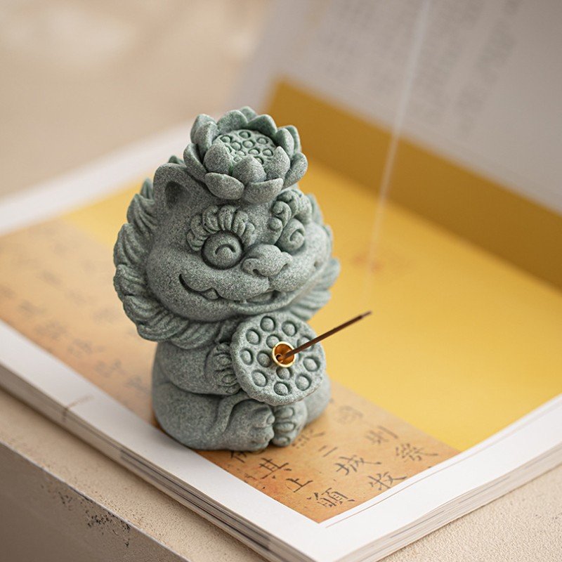 详情-20 Cute Foo Dog Tea Pet Collection - Green Sandstone Feng Shui Statues