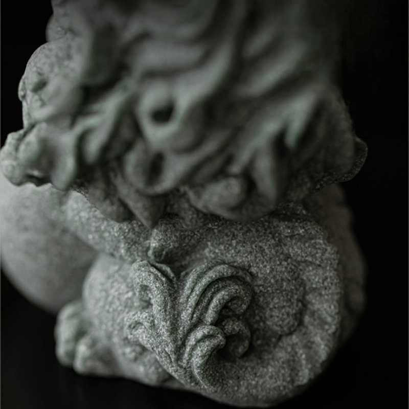 详情-21 Hand-Carved Cyan Sandstone Happy Dragon | Wealth & Joy Guardian