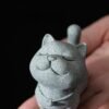 详情-23 Zen Meow: Hand-Carved Green Sandstone Tea Pet Figurines (Healing & Lucky)