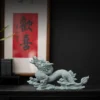 详情-24 Hand-Carved Cyan Sandstone Soaring Dragon | Majestic Success & Power Totem