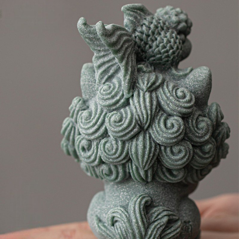 详情-24 Cute Foo Dog Tea Pet Collection - Green Sandstone Feng Shui Statues