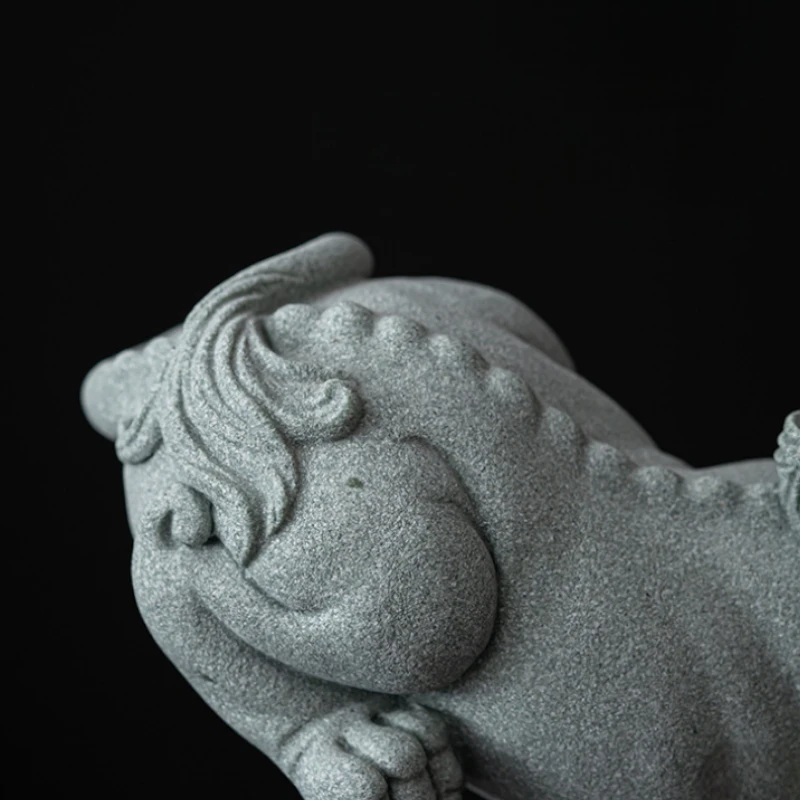 Hand-Carved Cyan Sandstone Pixiu Pair | Ancient Wealth Guardian & Energy Shield