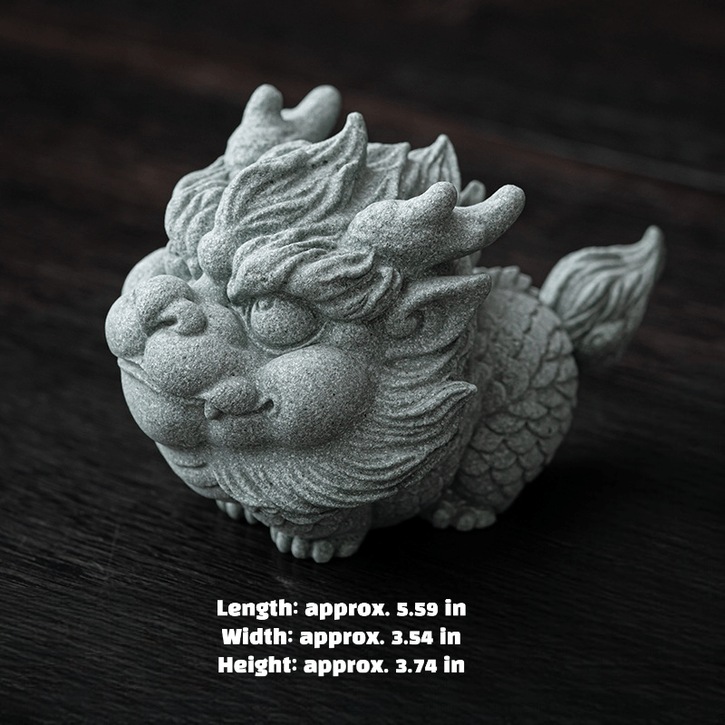 详情 尺寸 Cyan Sandstone Chubby Qilin | Zen Wealth Figurine