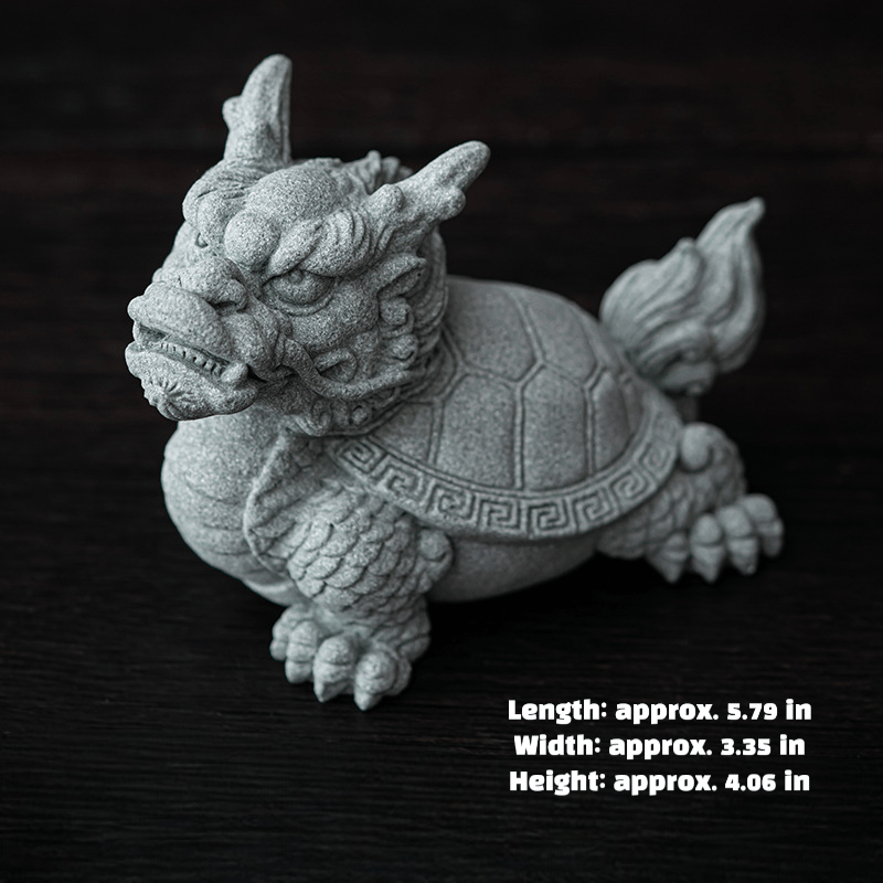 详情-尺寸 Mythical Dragon Turtle Guardian | Hand-Carved Cyan Sandstone Wealth Totem