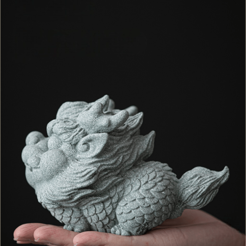 详情 Cyan Sandstone Chubby Qilin | Zen Wealth Figurine