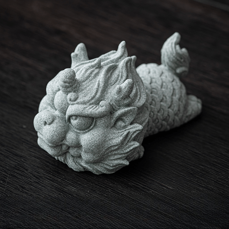 Hand-Carved Stone Slumbering Kylin | Zen Desktop Companion