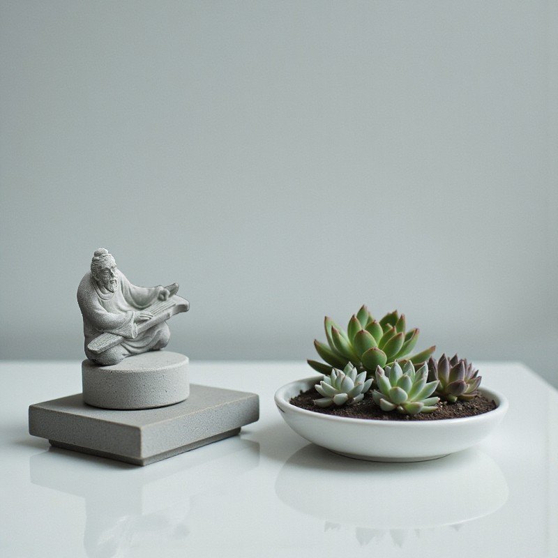 详情12 Cyan Sandstone Guqin Master | Solitary Zen Melody