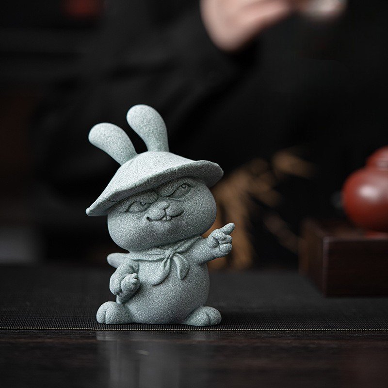 The Trailblazer Rabbit: Hand-Carved Green Sandstone Warrior Statue