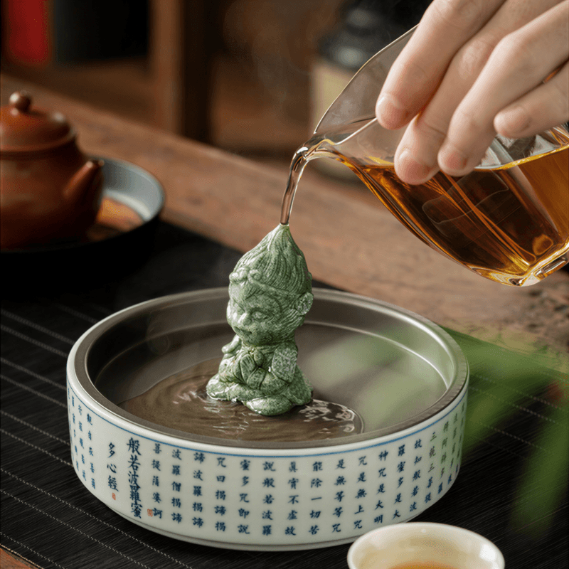 1233 Cyan Sandstone Meditating Monkey King | Mini Zen Warrior Statue (Tea Pet & Aquarium Decor)