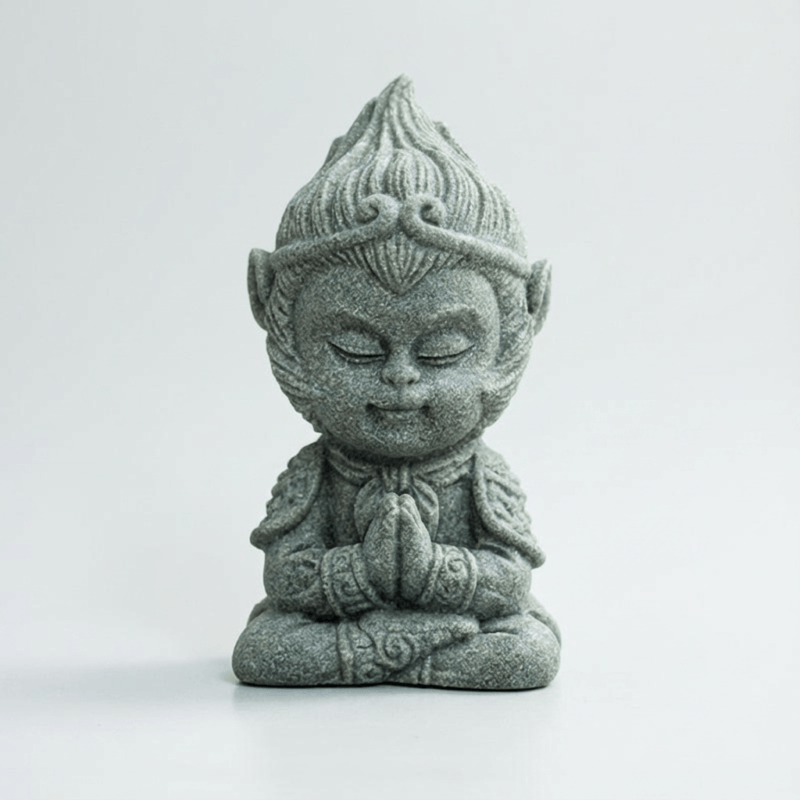 替换后的产品主图 Cyan Sandstone Meditating Monkey King | Mini Zen Warrior Statue (Tea Pet & Aquarium Decor)