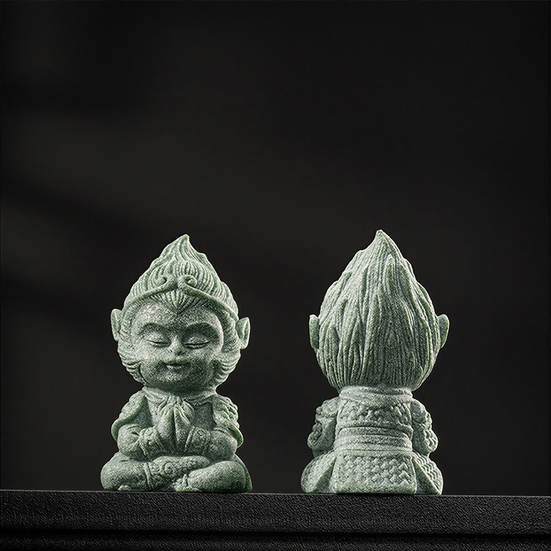 画廊4 Cyan Sandstone Meditating Monkey King | Mini Zen Warrior Statue (Tea Pet & Aquarium Decor)