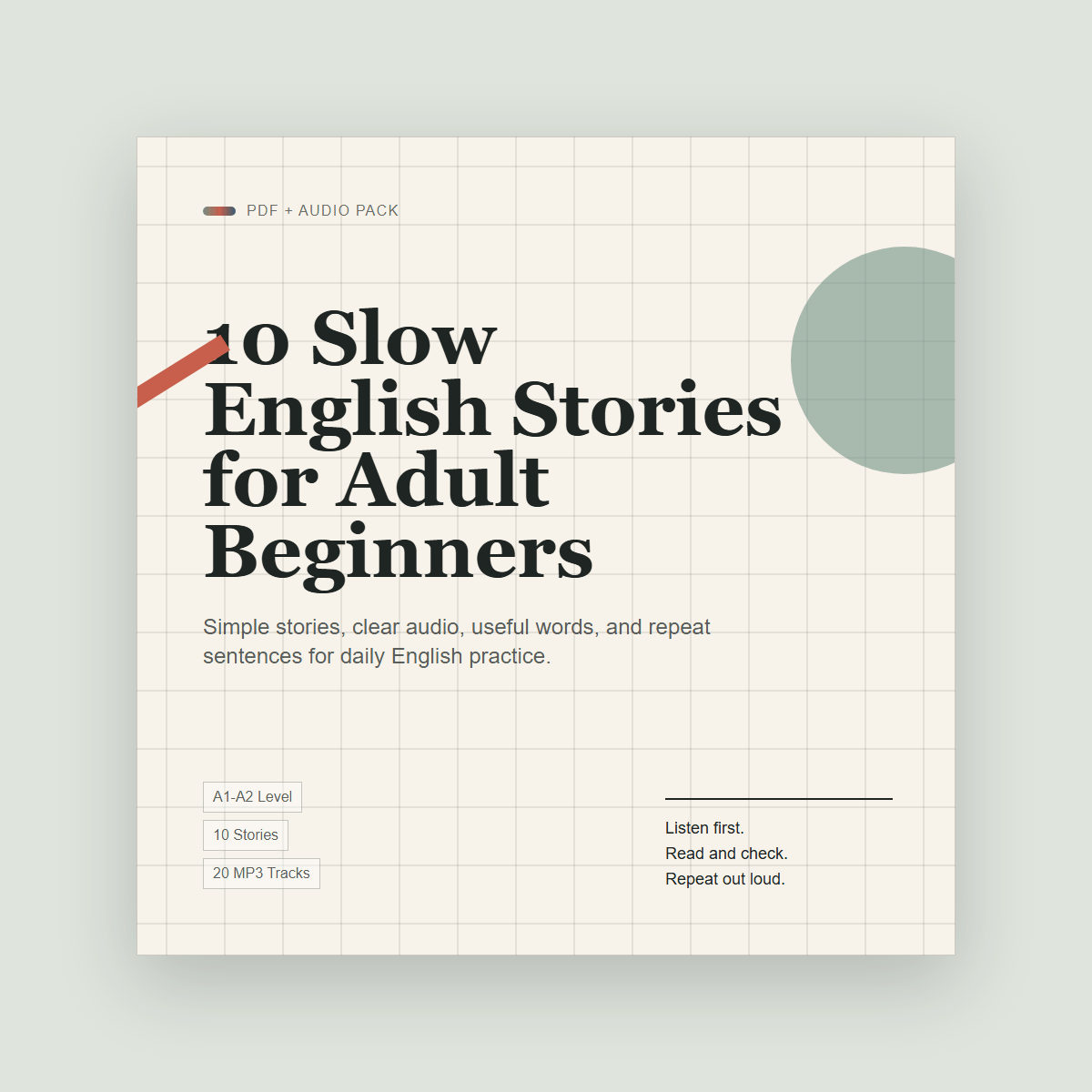 10 Slow English Stories for Adult Beginners product cover